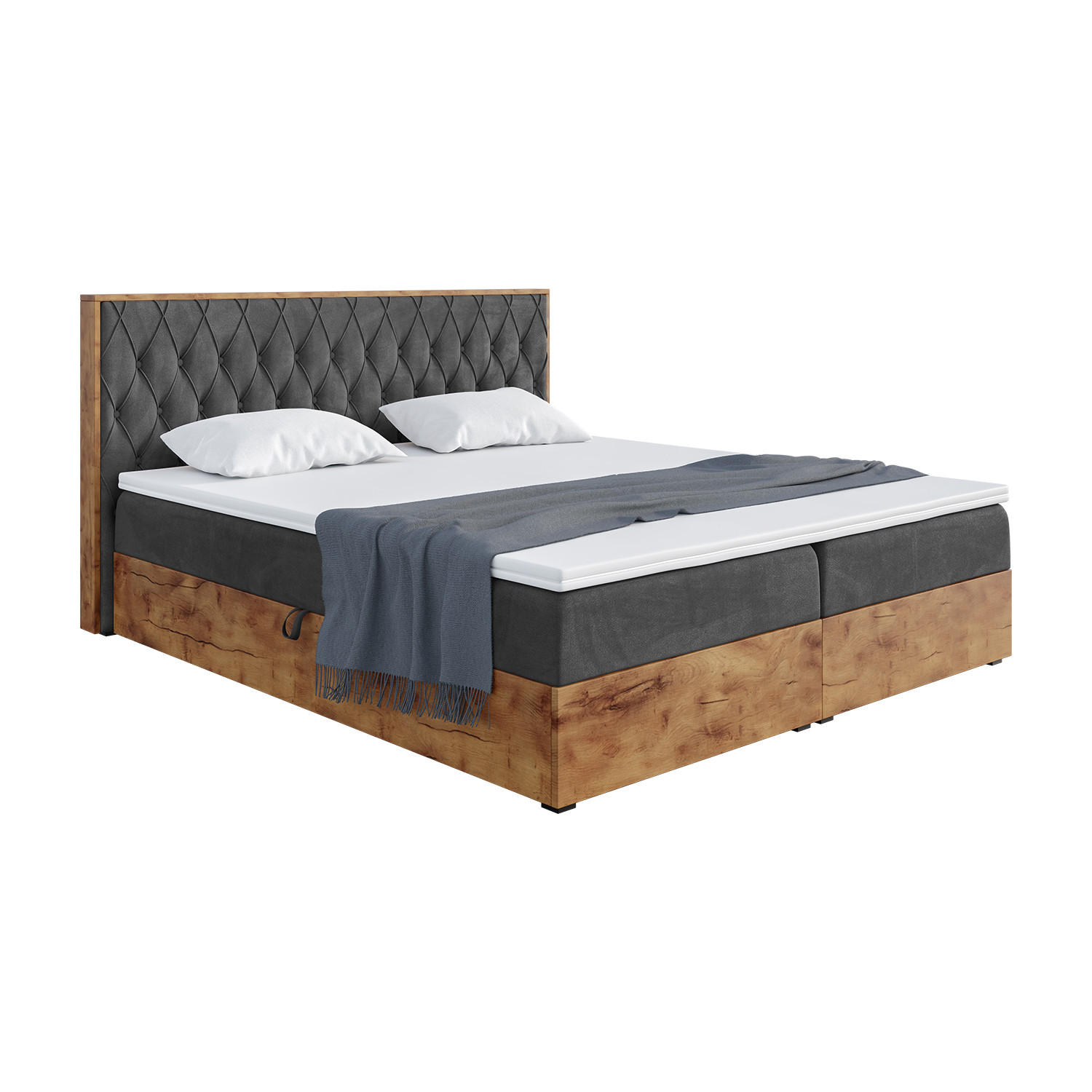 Meblini Boxspringbett Schwarz 160x200 cm