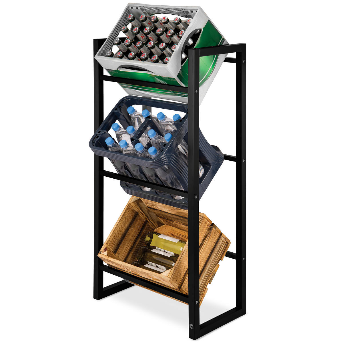 GETRÄNKEREGAL Mattis Schwarz - Schwarz Hochglanz/Schwarz, Naturmaterialien/Metall (55/112/32cm) - BoMoe