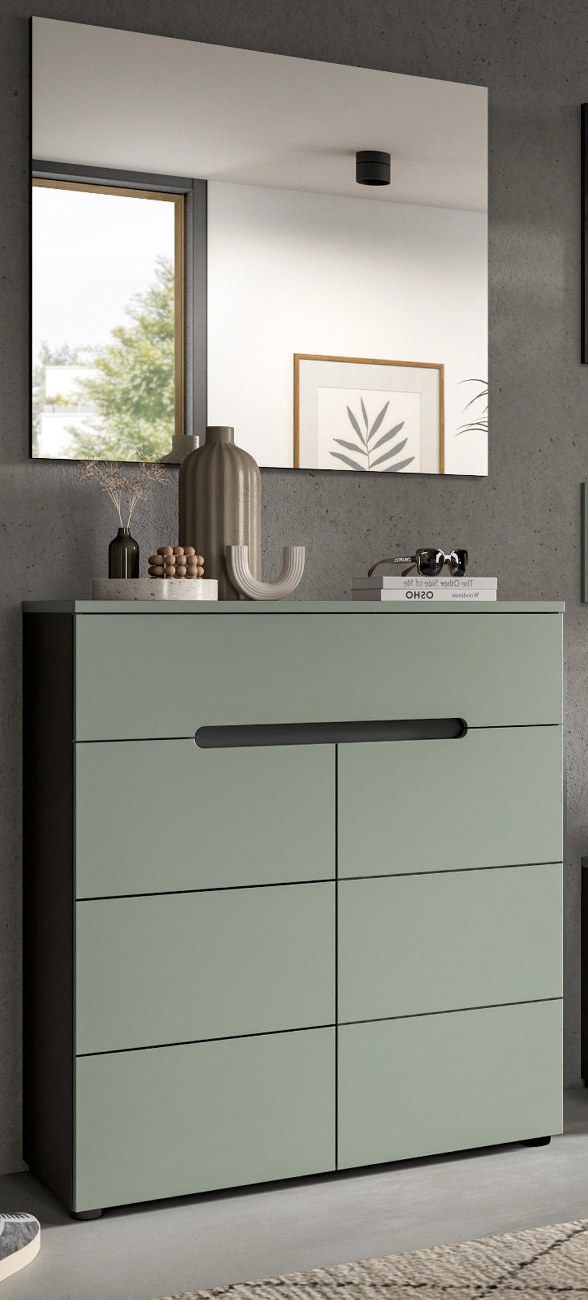 GARDEROBE-SET Salbei und grau, Garderobe 2-teilig, 80 x 190 cm, Soft-Close - Salbeigrün/Dunkelgrau, Holzwerkstoff/Kunststoff (80/190/37cm) - Inn.Furn