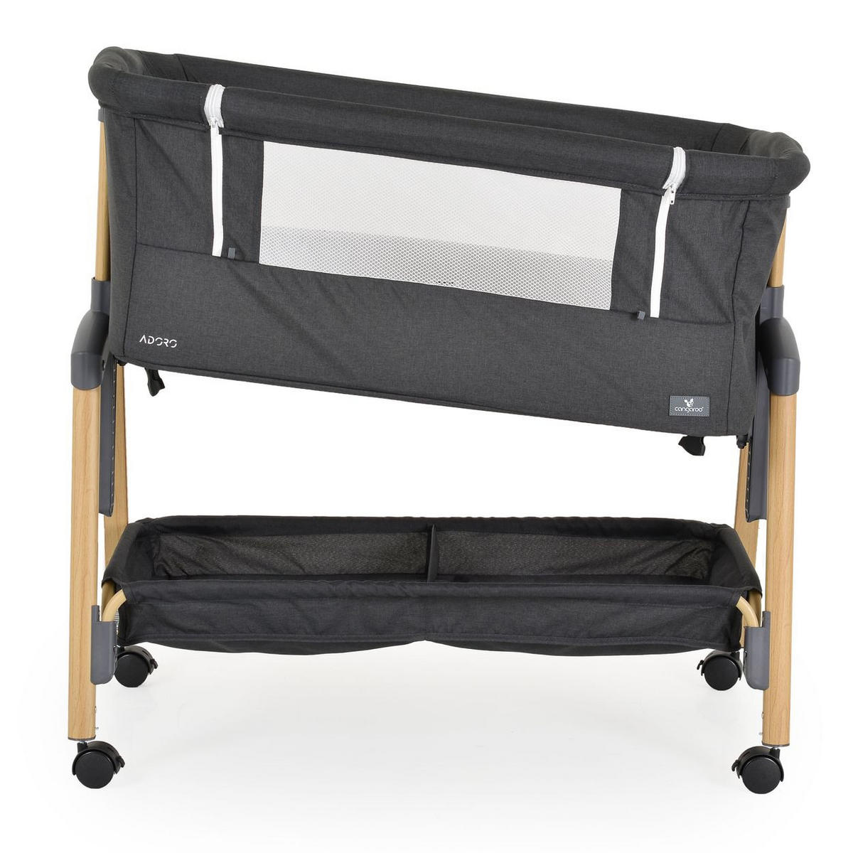BEISTELLBETT Adoro schwarz 82 x 48 cm, 7 Höhenpositionen, Anti-Reflux, Moskitonetz, Matratze - Schwarz, Metall (48/82cm) - Cangaroo