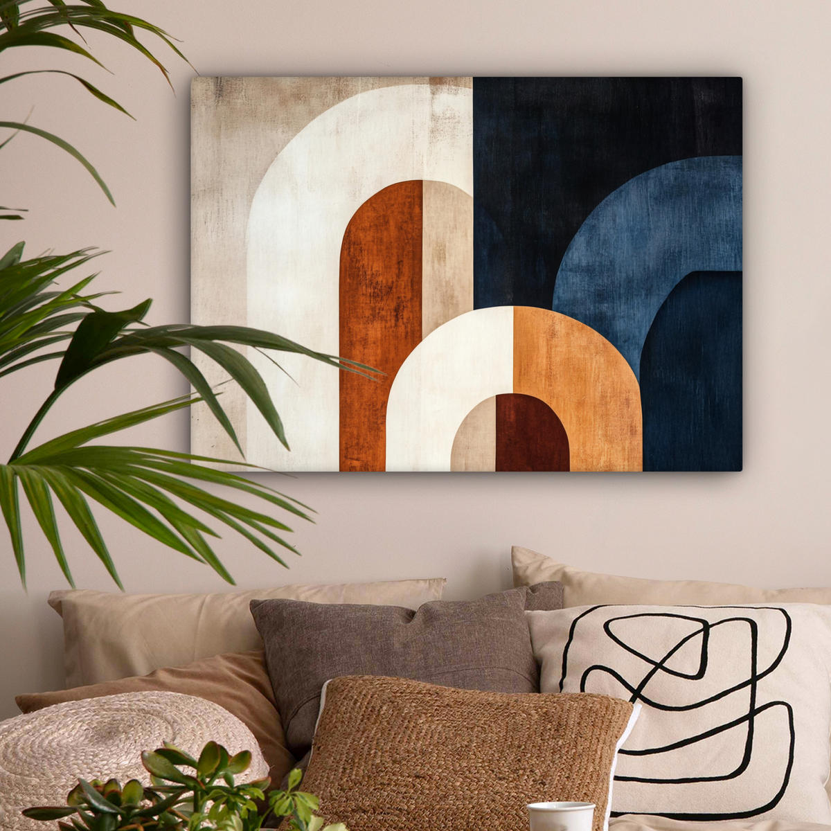 LEINWANDBILD Abstrakt - Formen - Dunkelblau Wandbilder 80x60 cm - Cognac, Textil (80/60cm) - MuchoWow