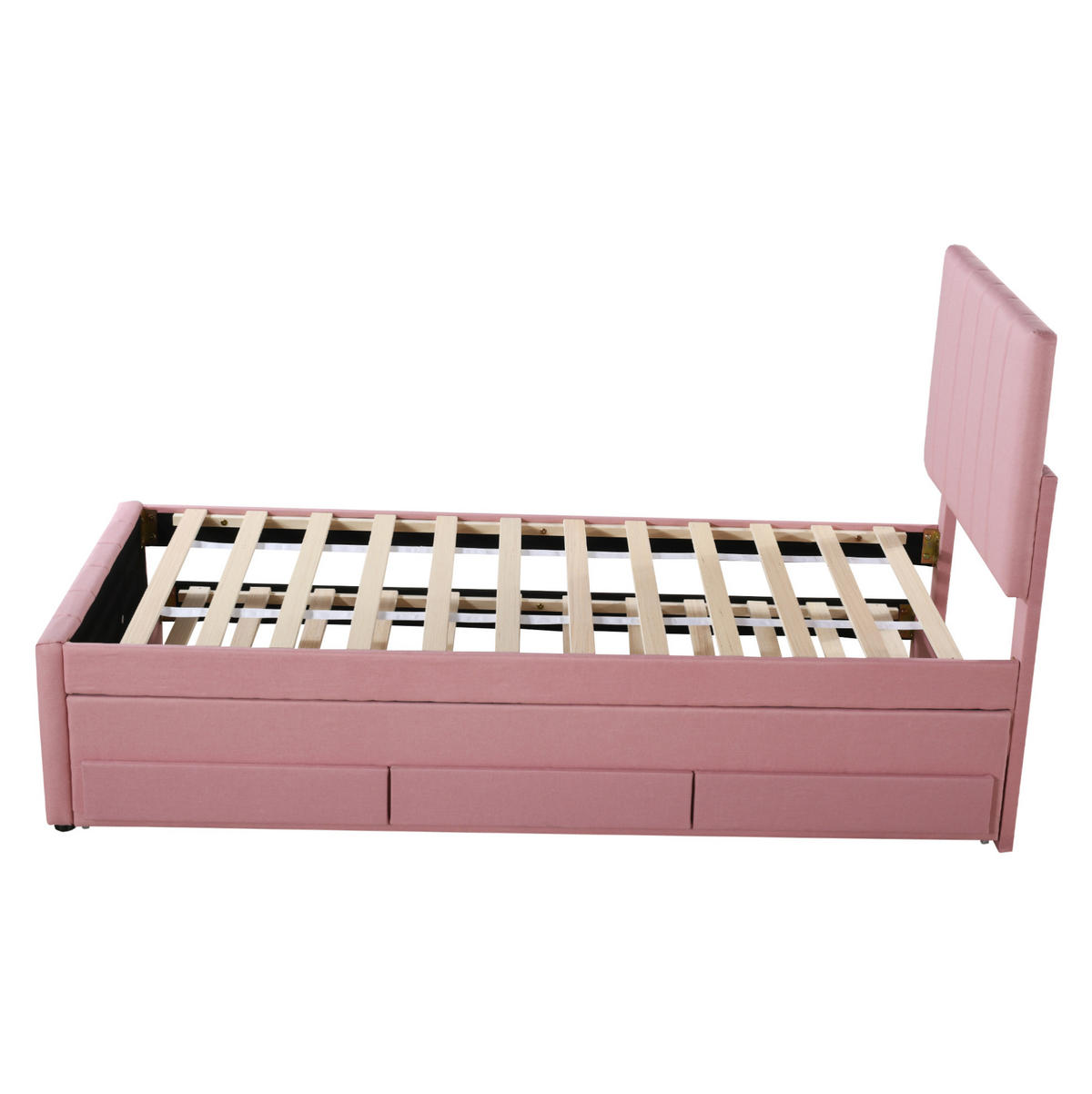 POLSTERBETT aus Leinen 90x200 cm in Rosa mit Ausziehbett & 3 Schubladen - Rosa, Textil (90/200cm) - Modfu