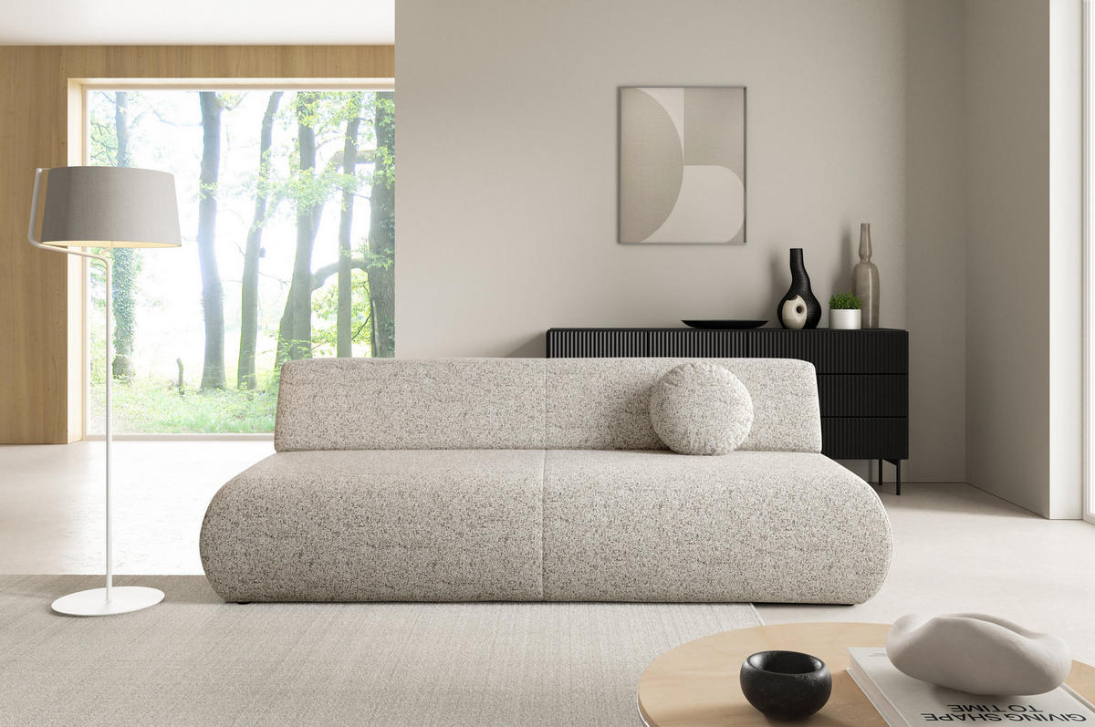 BETTSOFA DELTA Beige Geflochtener Stoff mit Schlaffunktion - Beige, Holz (214/74/100cm) - MASSENO