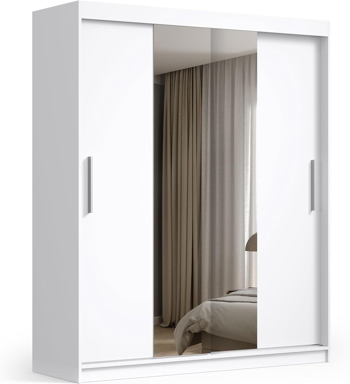 SCHIEBETÜRENSCHRANK 200 Weiß mit Spiegel 200x59x215,5 cm - Weiß, Holzwerkstoff (200/215.5/59cm) - Mobelsta