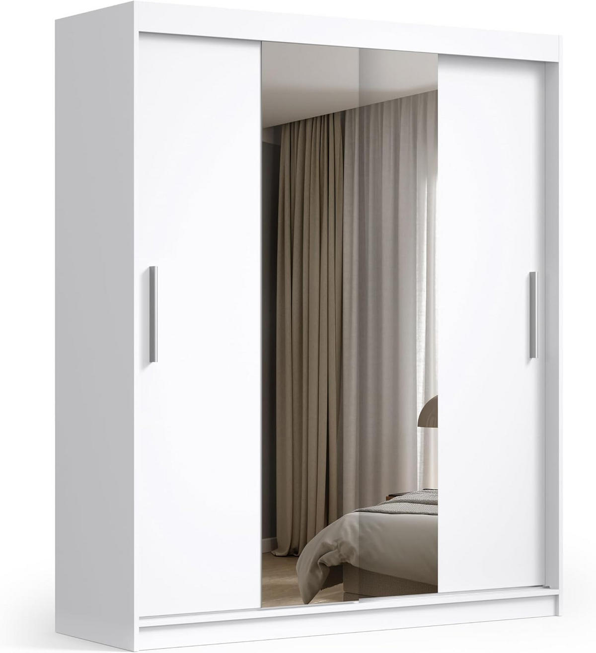 SCHIEBETÜRENSCHRANK 200 Weiß mit Spiegel 200x59x215,5 cm - Weiß, Holzwerkstoff (200/215.5/59cm) - Mobelsta