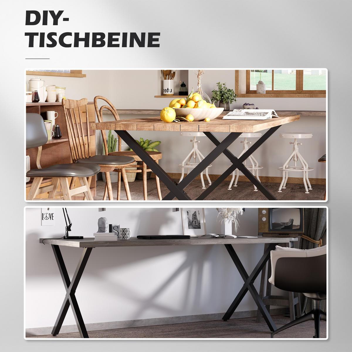 TISCHBEINE aus Stahl, 2 Stück, Schwarz - Schwarz, Metall (4/72/80cm) - HOMCOM