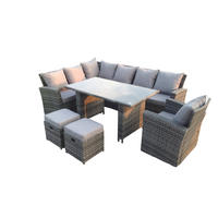 GARTEN-ECKSOFAGARNITUR mit Esstisch Polyrattan 9-Sitzer - Dunkelgrau/Grau, Glas/Kunststoff - Fimous