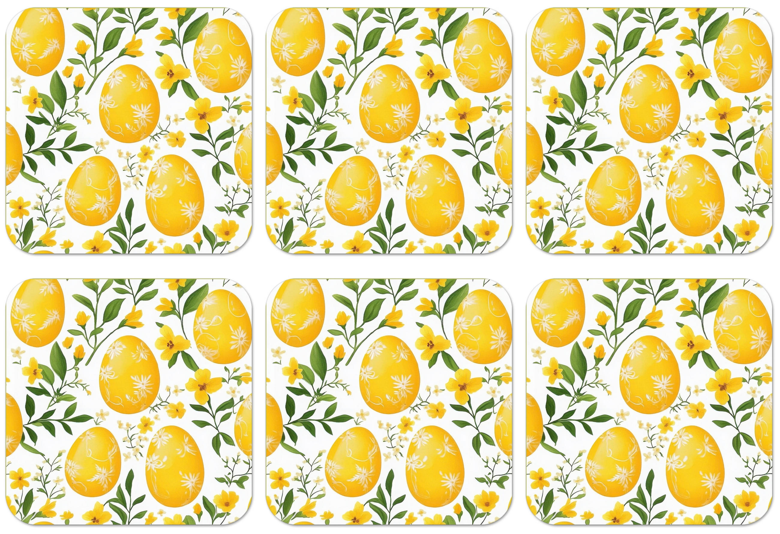 GLASUNTERSETZER 6er-Set Blumen - Ostereier - Gelb Tischset für Gläser 10x10 cm - Gelb, Naturmaterialien (10/0.2cm) - MuchoWow