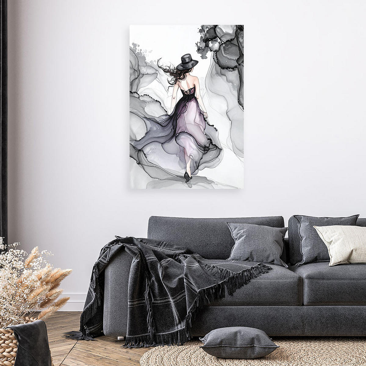 LEINWANDBILD Frau-Abstraktion Tinte 80x120cm - Schwarz, Textil (80/120cm) - Feeby