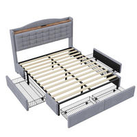 POLSTERBETT 140/200 cm mit 4 Schubladen und USB-Anschluss, grau - Grau, Textil (140/200cm) - BEAOK