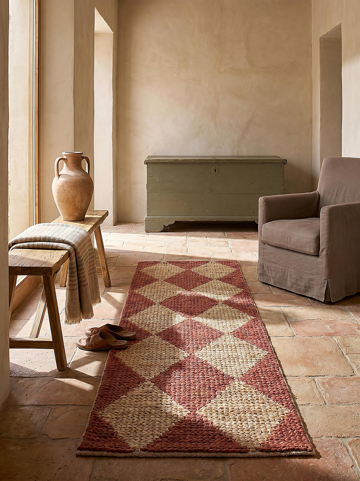 JUTETEPPICH BAIN, mit Rautenmuster, Terrakotta, 60 x 230 cm - Rot, Textil (60/230cm) - KADIMA DESIGN