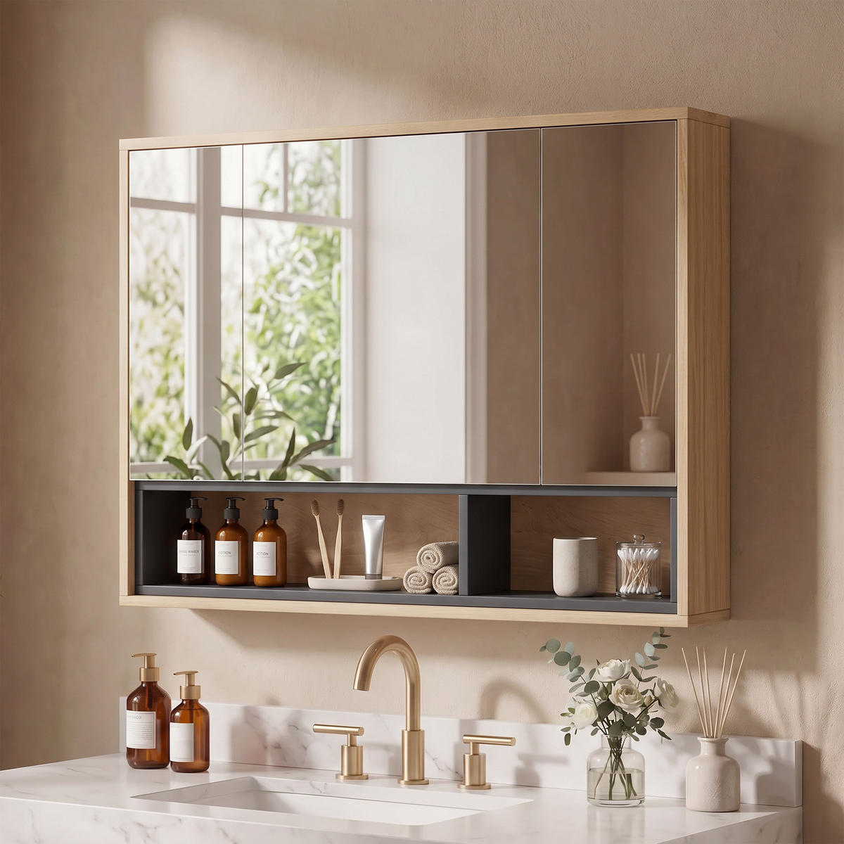 SPIEGELSCHRANK Eichefarben - Eichefarben, Holz (80/60/20cm)