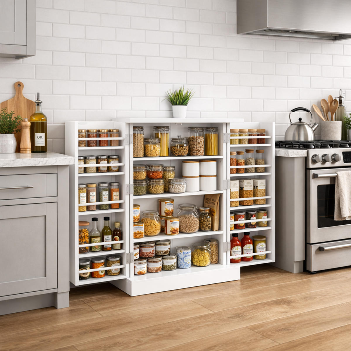 VORRATSSCHRANK - Weiß, Holz/Holzwerkstoff (60/103.5/30cm) - Relaxdays