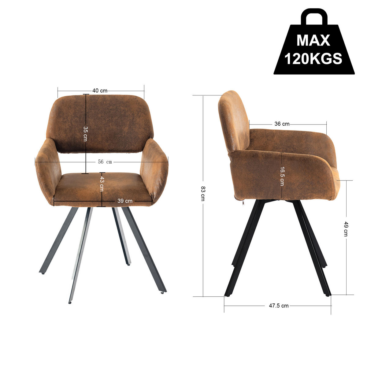 ARMLEHNSTUHL-SET 2 Stück braun - Braun, Holzwerkstoff/Textil (57/81.5/53cm) - Urban Meuble