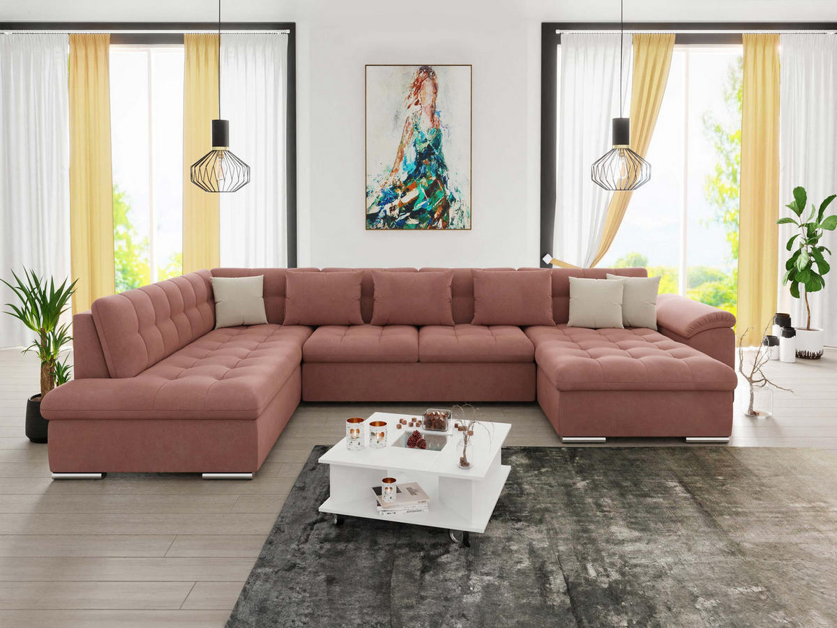 WOHNLANDSCHAFT Niko Bis, Seite: Rechts - Rosa, Holz/Textil (348/76/205cm) - MIRJAN24