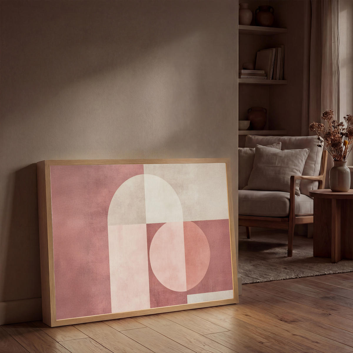 WANDLEUCHTE MIT AKKU Figuren - Abstrakt - Rosa 90x60 cm - Altrosa, Holzwerkstoff (90/60/8cm) - OnlyWow