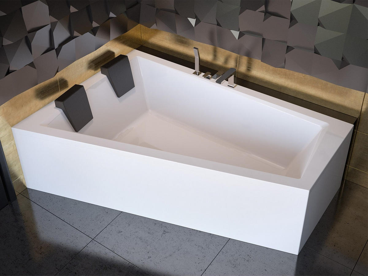 BADEWANNE Eckwanne INTIMA 170/125 Links + Schürze + Kopfstütze Ablauf Füße - Weiß, Kunststoff (125/55.5/170cm) - bad land