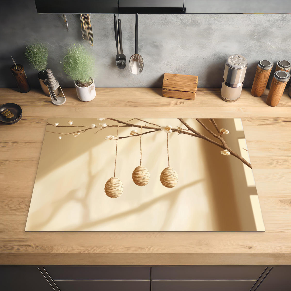 HERDABDECKPLATTE Beige - Osterkuchen - Eier Ceranfeldabdeckung 78x52 cm - Beige, Kunststoff (78/52/0.2cm) - MuchoWow