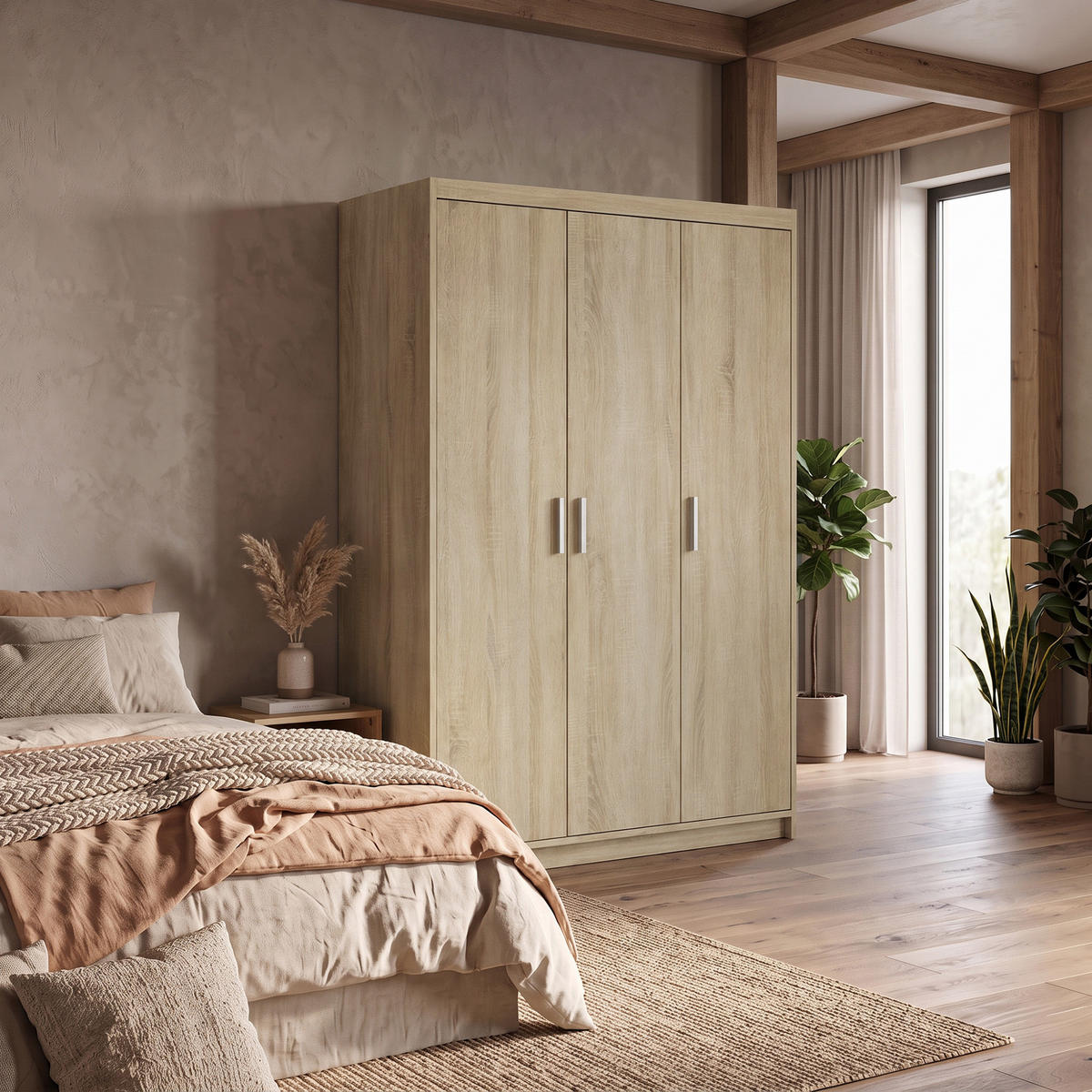 DREHTÜRENSCHRANK Elena mit 3 Türen, ohne Spiegel, Sonoma Eiche - Sonoma Eiche, Holzwerkstoff (130/190/53cm) - Beautysofa