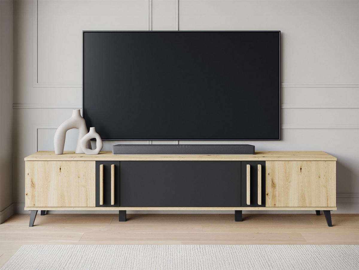 TV-LOWBOARD Helsinki 183 - Schwarz/Graphitfarben, Holzwerkstoff/Kunststoff (180/70/33cm) - MIRJAN24