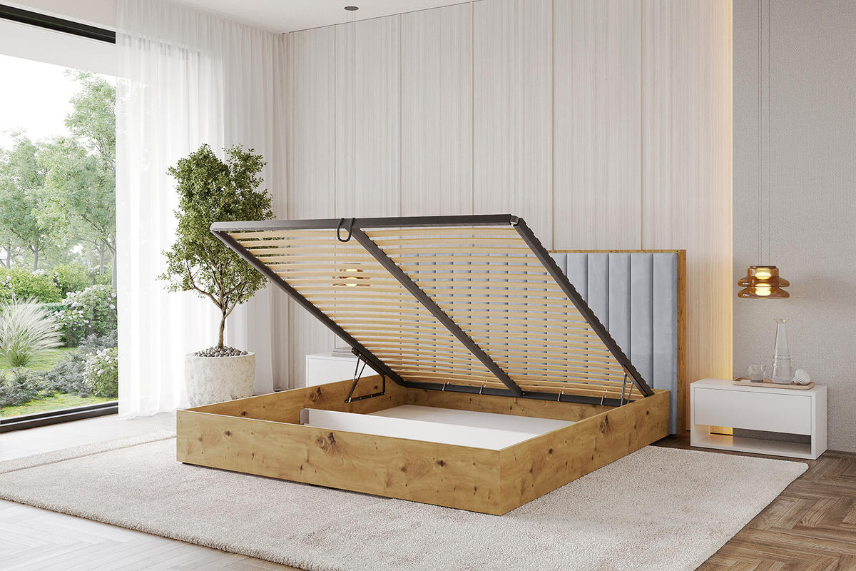 POLSTERBETT mit Bettkasten und Lattenrost, Bett mit Matratze H3/H4 - ENZO4 140x200 Hellgrau - Hellgrau, Holzwerkstoff/Textil (140/200cm) - ALTDECOR