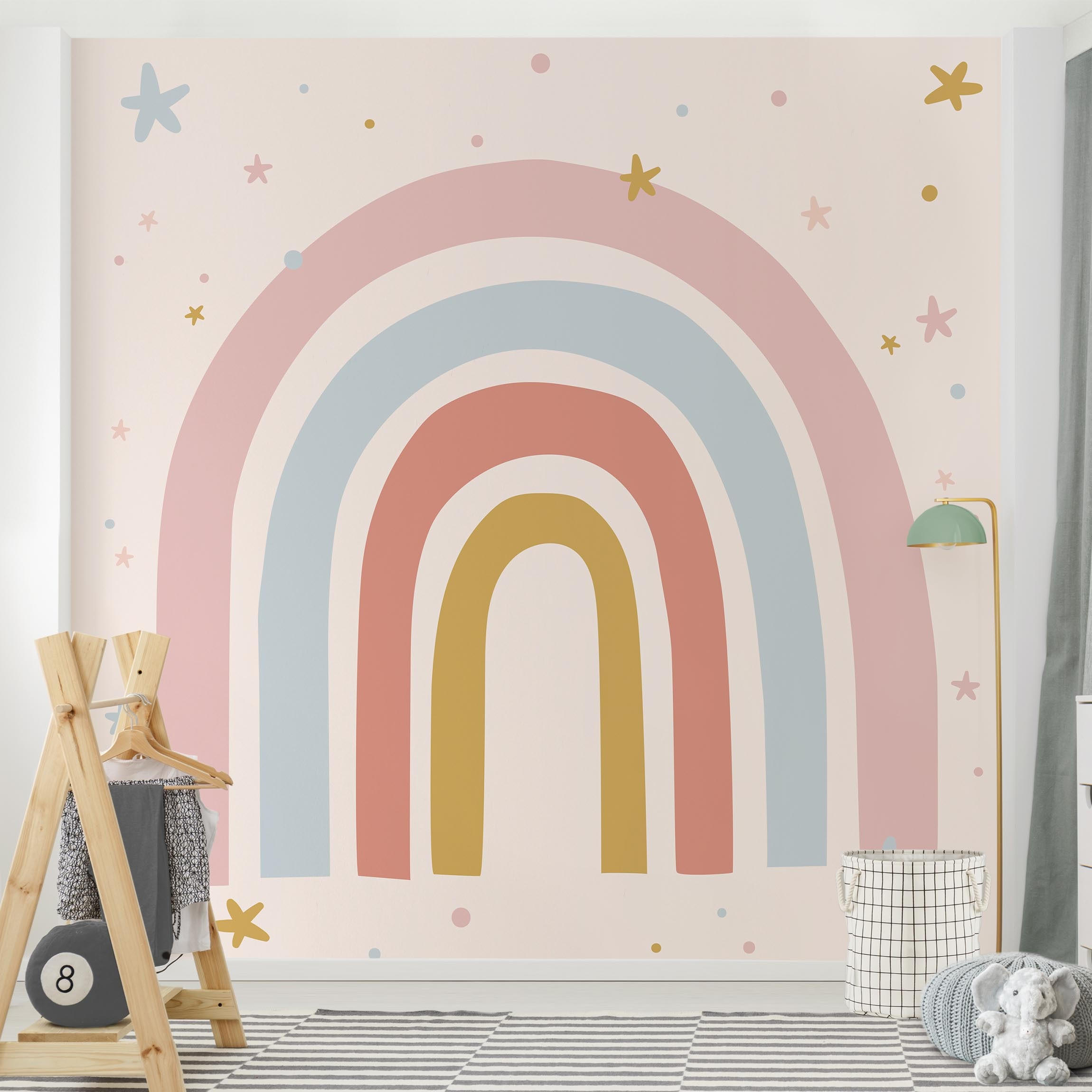 FOTOTAPETE Großer Regenbogen mit Sternen und Pünktchen 288/288 cm - Pastellblau, Papier (288/288cm) - Bilderwelten