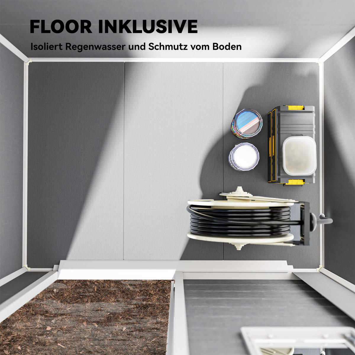 GERÄTEHAUS 1,9m² 182 x 121 x 200cm Geräteschuppen mit Satteldach Boden - Grau, Kunststoff (121/200/182cm) - Outsunny