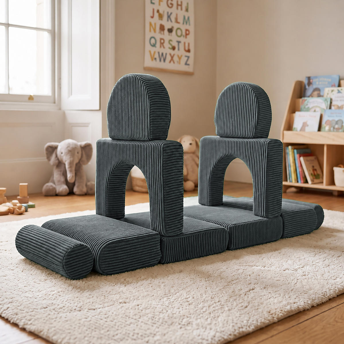 KINDERSOFA Anthrazit modular 10-tlg. - Anthrazit, Kunststoff/Textil (108/32/50cm) - Relaxdays