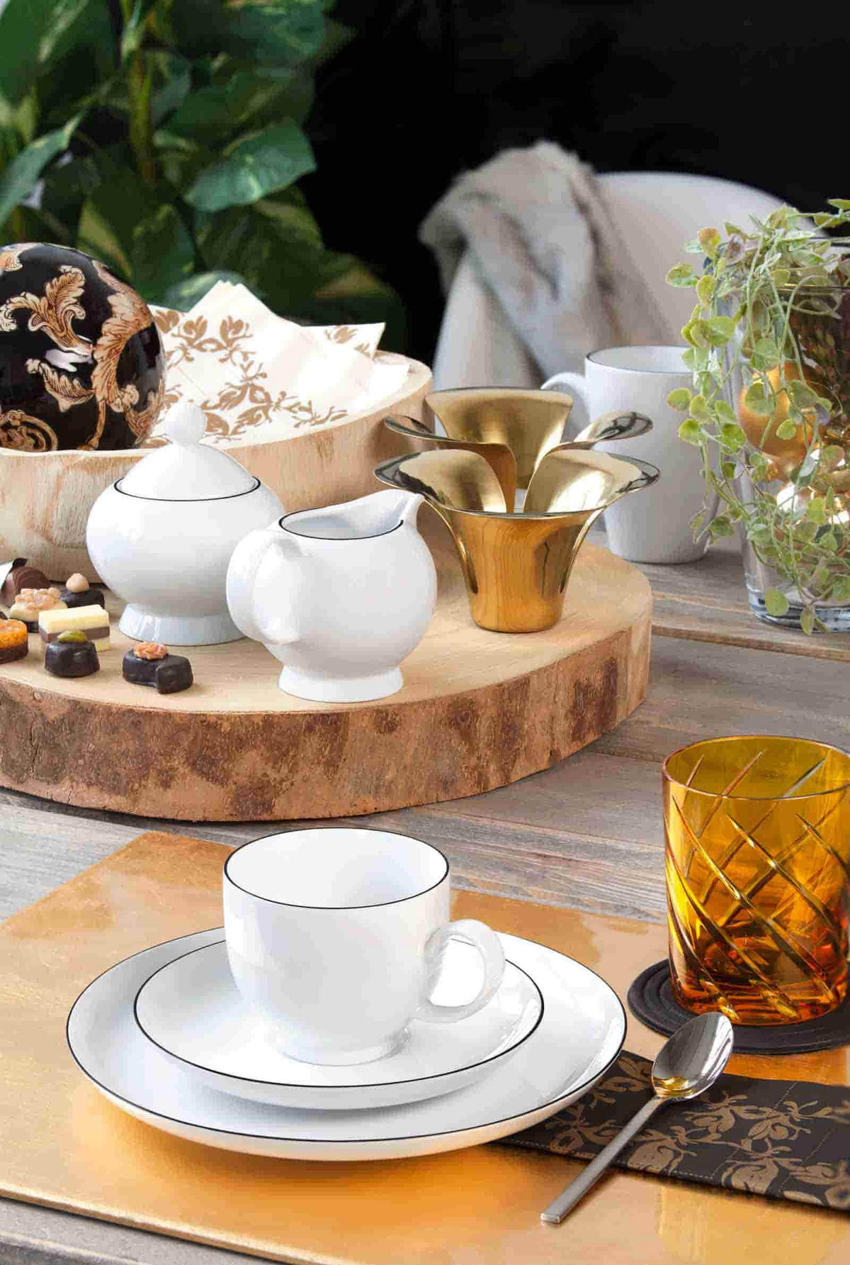 KAFFEETASSEN MIT UNTERTASSEN Lido Black Line weiß 220 ml 6er Set - Weiß, Keramik (14.7/8.9/14.7cm) - Seltmann Weiden
