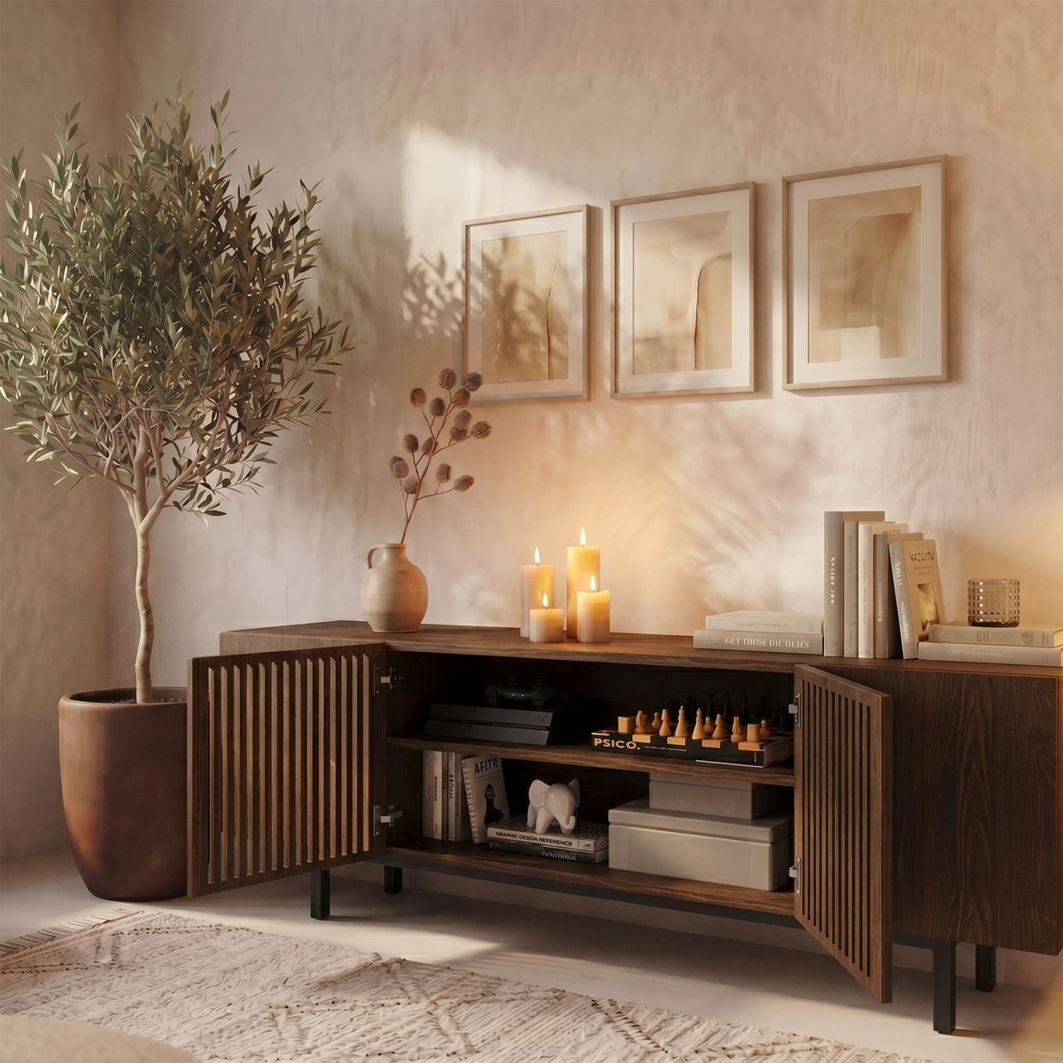 LOWBOARD LINN nussbaum - Nussbaumfarben, Holz (180/55/40cm) - IDIMEX