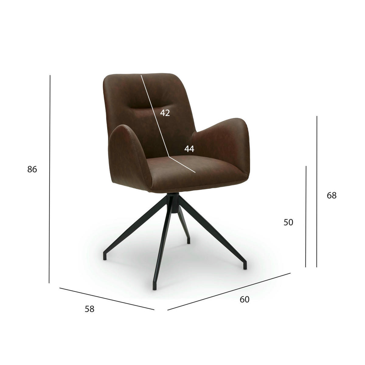 ARMLEHNSTUHL-SET 4 Stück in Kunstleder Cognacbraun - Schwarz/Braun, Textil/Metall (61/86/64cm) - Furnhouse