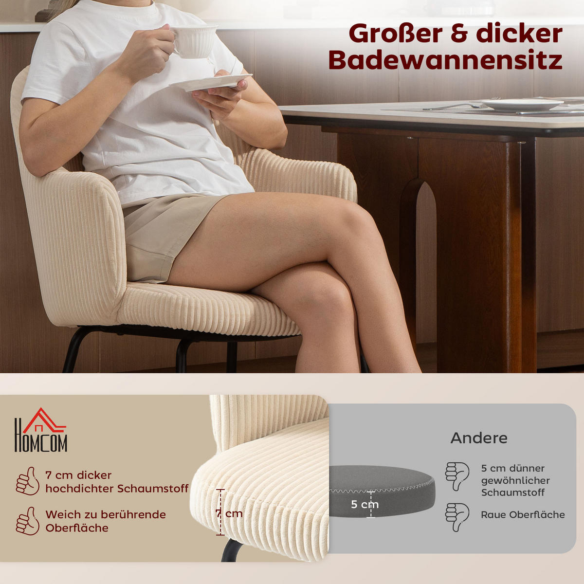 ESSZIMMERSTUHL mit Armlehne Rückenlehne gepolsterte Sitzfäche Beige - Beige/Schwarz, Textil/Metall (57/85.5/62.5cm) - HOMCOM