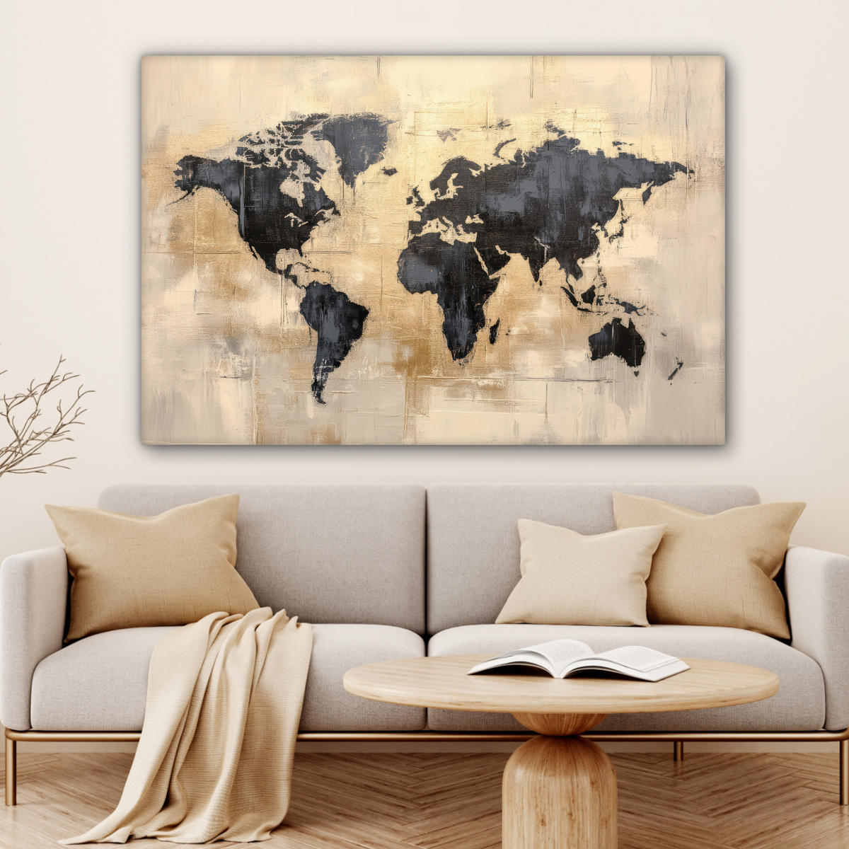 LEINWANDBILD Weltkarte - Gold - Schwarz - Abstrakt XXL 150x100 cm - Kupferfarben, Textil (150/100cm) - MuchoWow