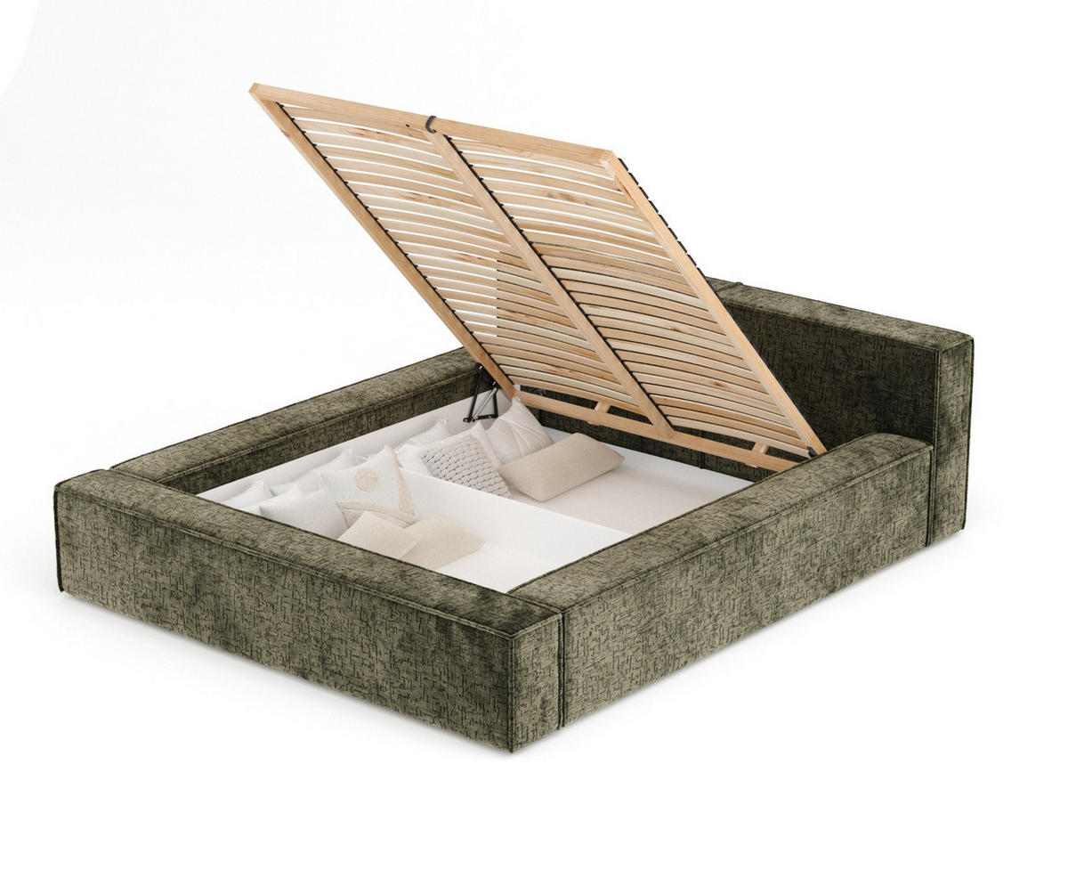POLSTERBETT Voliera Olivgrün 180/200 cm im Chenille-Stoff - Birkefarben/Schwarz, Holz/Holzwerkstoff (180/200cm) - Maison de Reve