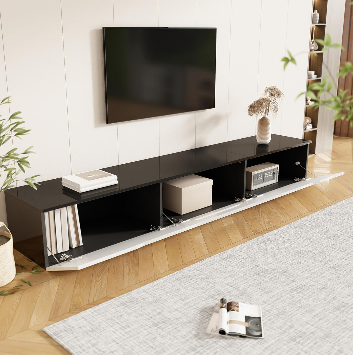 TV-ELEMENT mit LED 180 x 35 x 30 cm Schwarz-Weiß - Weiß, Holzwerkstoff (35/30/180cm) - Beauniv