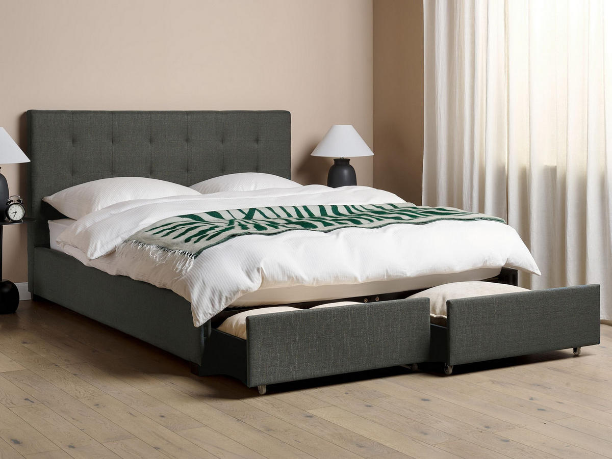 POLSTERBETT 160/200 cm Grau La Rochelle - Dunkelgrau, Textil (160/200cm) - Beliani