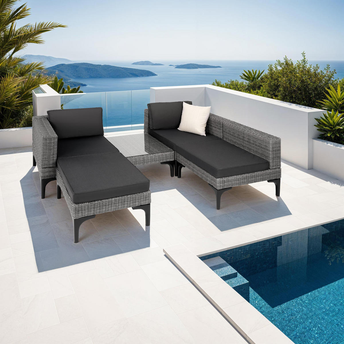 RATTANLOUNGE Konstanza,mit Sicherheitsglasplatte,grau - Grau, Metall - tectake
