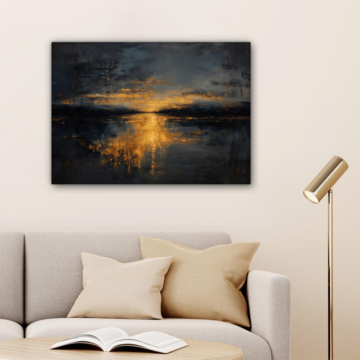 LEINWANDBILD Goldene Reflexion auf dem Wasser Wandbilder 80x60 cm - Anthrazit, Textil (80/60cm) - MuchoWow