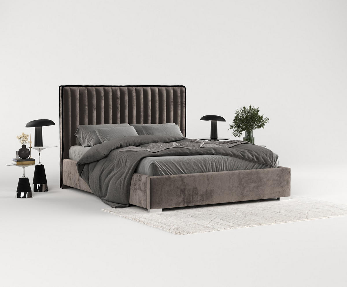 POLSTERBETT Breeze Braun 120/200 cm im Chenille-Stoff - Silberfarben/Naturfarben, Holz/Holzwerkstoff (120/200cm) - Maison de Reve