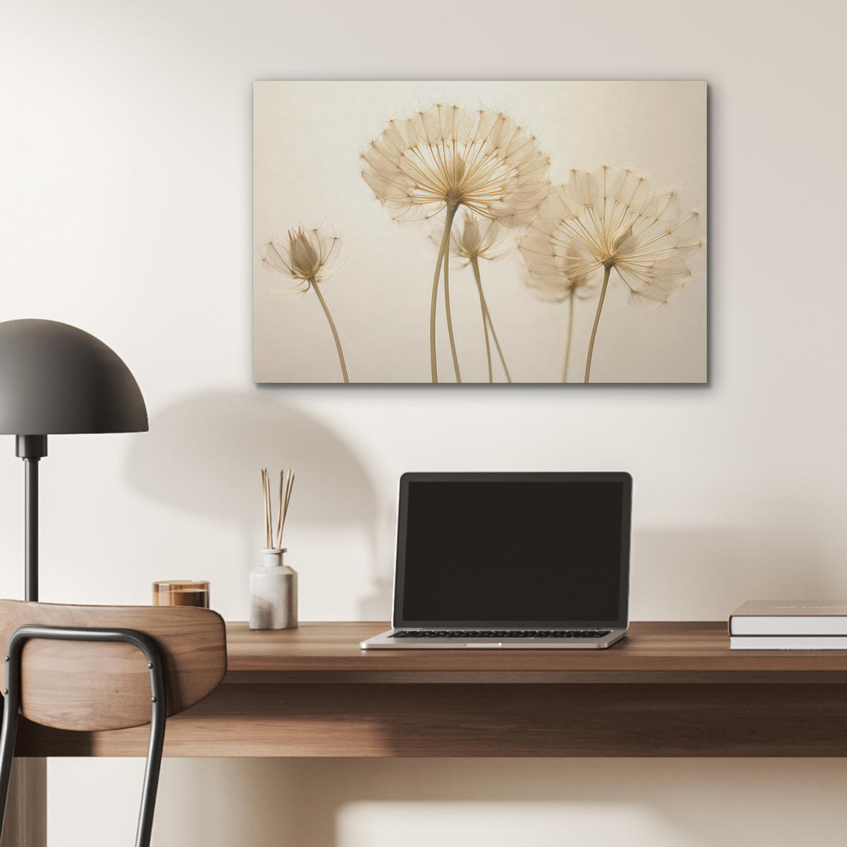 AKUSTIKBILD Sonnenlicht - Löwenzahn - Botanisch - Blumen Wanddeko 70x50 cm - Creme, Kunststoff (70/50/0.9cm) - MuchoWow