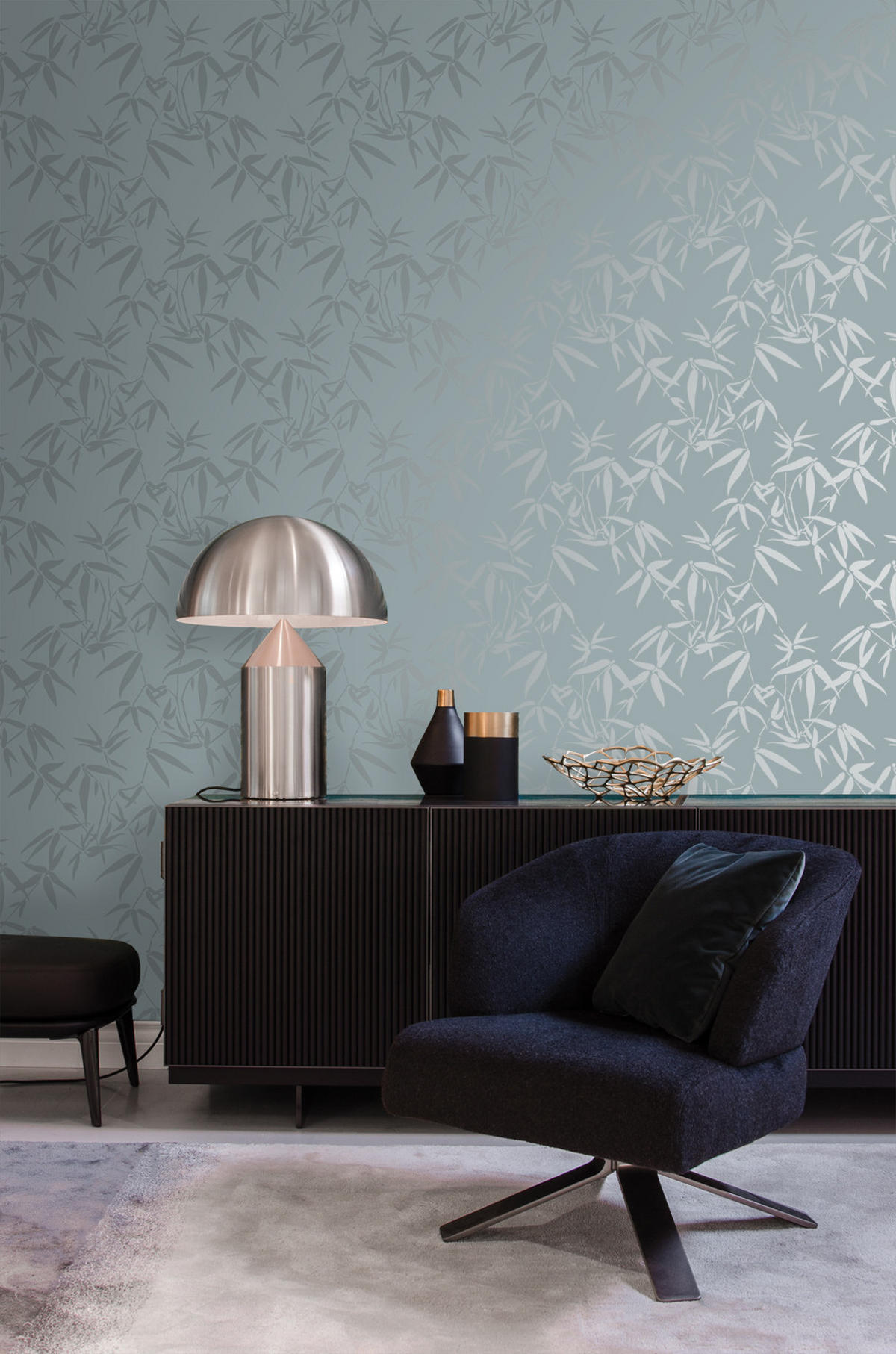 TAPETE Bambusblätter 53 cm x 10.05 m - Blau, Papier (53/1000cm) - Origin Wallcoverings