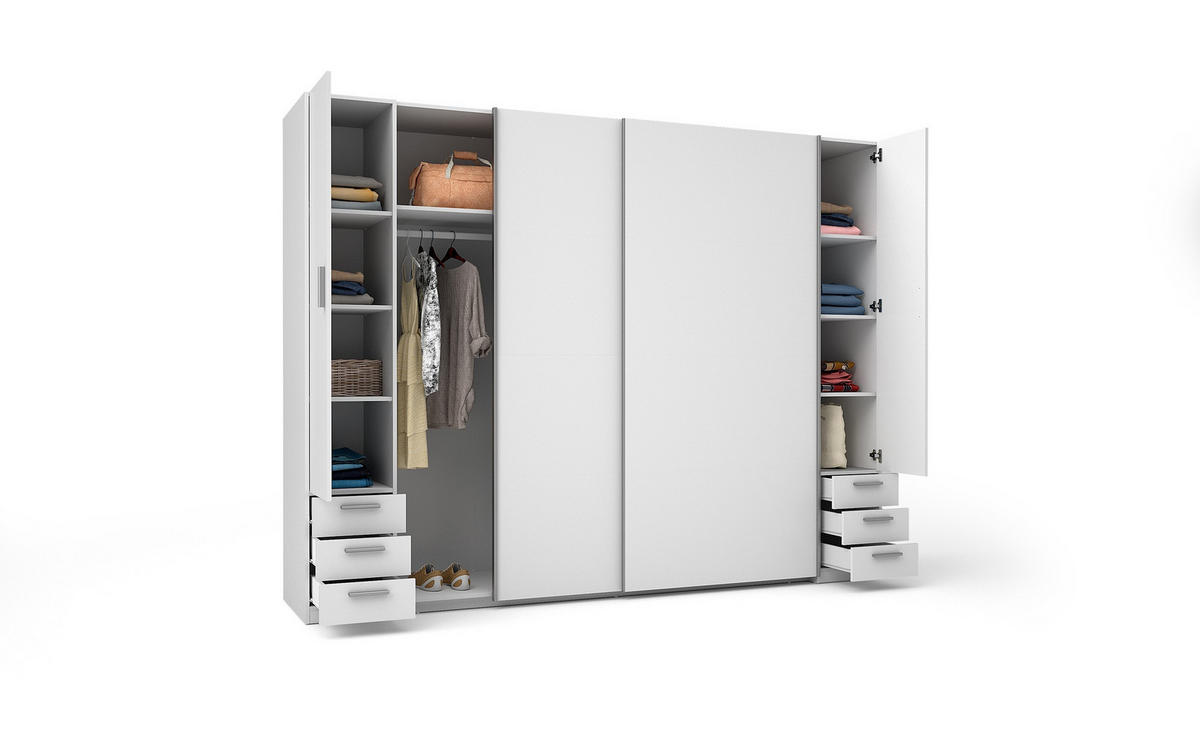 SCHWEBETÜRENSCHRANK AMAREN 269,6/207,6/61,4cm 2-türig mit Spiegel Weiß - Weiß, Holzwerkstoff (269.6/207.6/61.4cm) - MASSENO