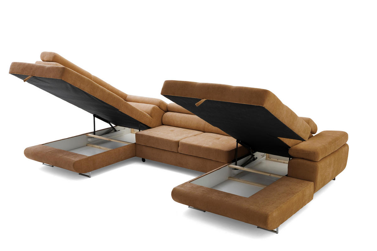 ECKSOFA U-Form WILD U Links mit Schlaffunktion 130x260 Chenille Braun - Silberfarben/Braun, Holz/Textil (350/90/203cm) - Muffo