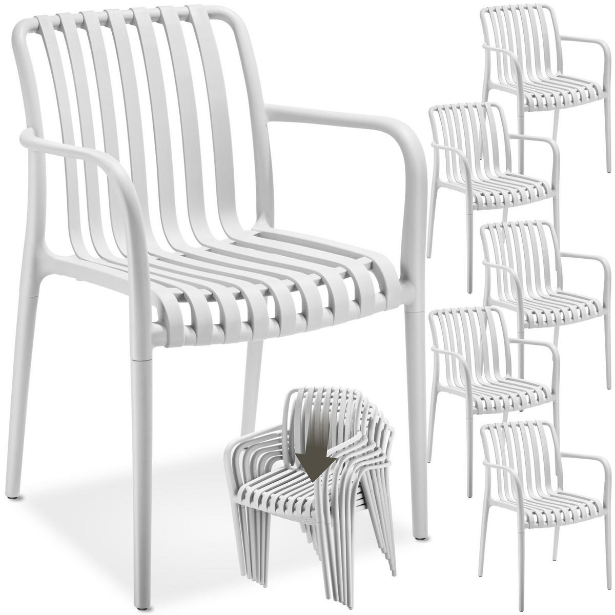 GARTENSTÜHLE 6er Set Alcudia,54,5 x 58 x 80,5 cm, Belastbarkeit 120 kg, creme - Creme, Kunststoff/Textil (54.5/80.5/58cm) - tectake