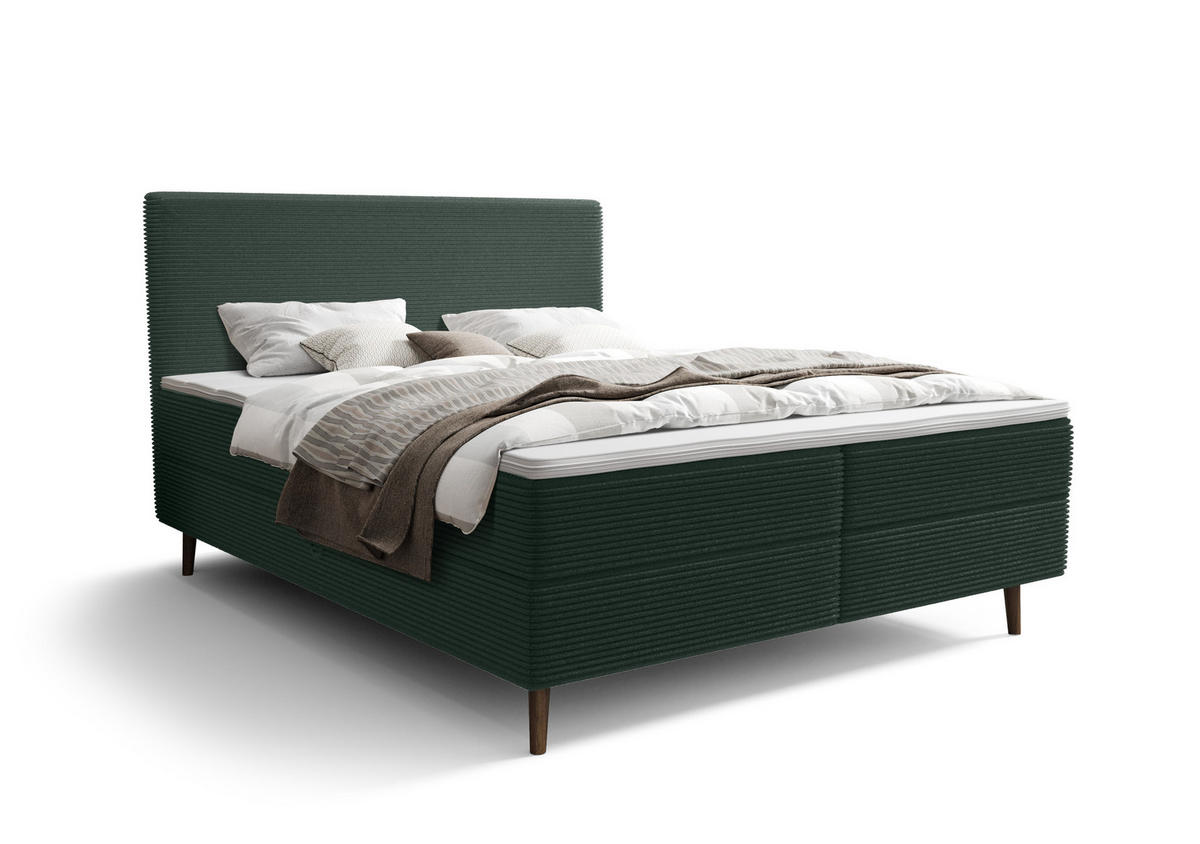 BOXBETT NARA mit Matratze H3, Bonell und Topper 180x200 POSO 014 - Dunkelgrün, Textil (180/200cm) - Bedante
