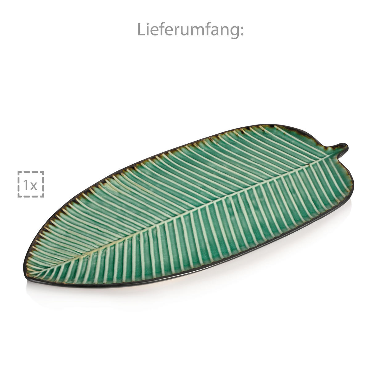 SERVIERPLATTEN PALM BEACH - Blattoptik aus Steingut - Grün, Keramik (39.3/11.95/22.25cm) - Sänger
