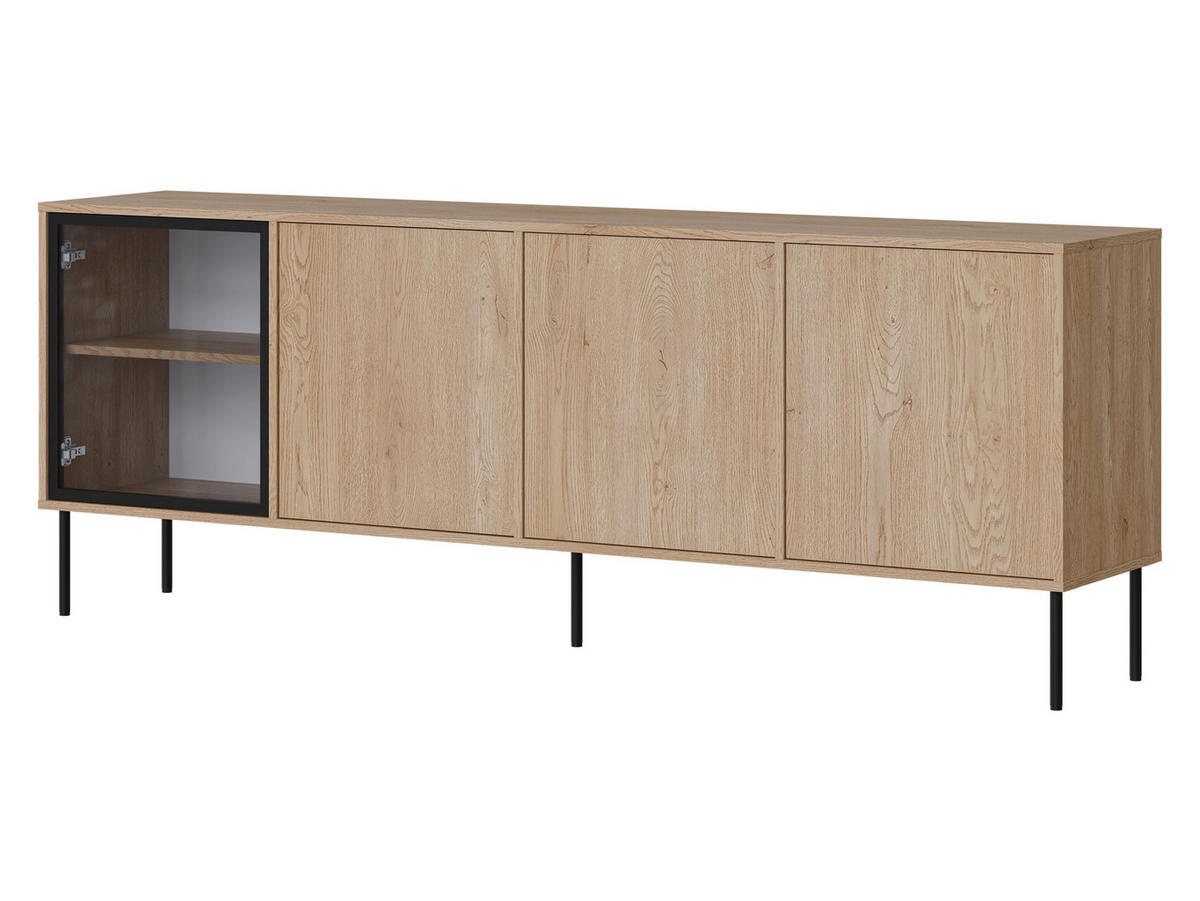 SIDEBOARD Domi 200 4D - Eichefarben/Schwarz, Holzwerkstoff/Metall (200/75/40cm) - MIRJAN24