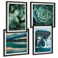 BILDER SET 4er Set - 50x50 cm & 40x60 cm Schwarzer Rahmen - Nahaufnahmen von Blättern sukkulenter Pflanzen - Schwarz, Kunststoff (50/50cm) - TULUP