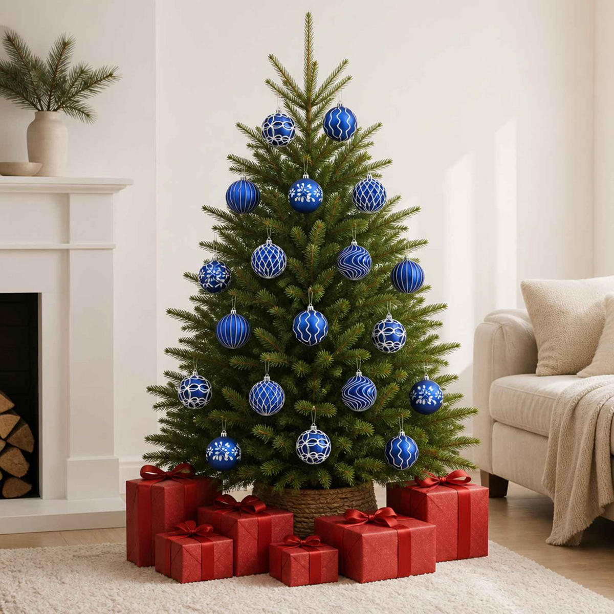 WEIHNACHTSKUGELSET XL 18 -teilig 8 cm Blau Polystyrol - Blau, Kunststoff (8/8/8cm) - vidaXL