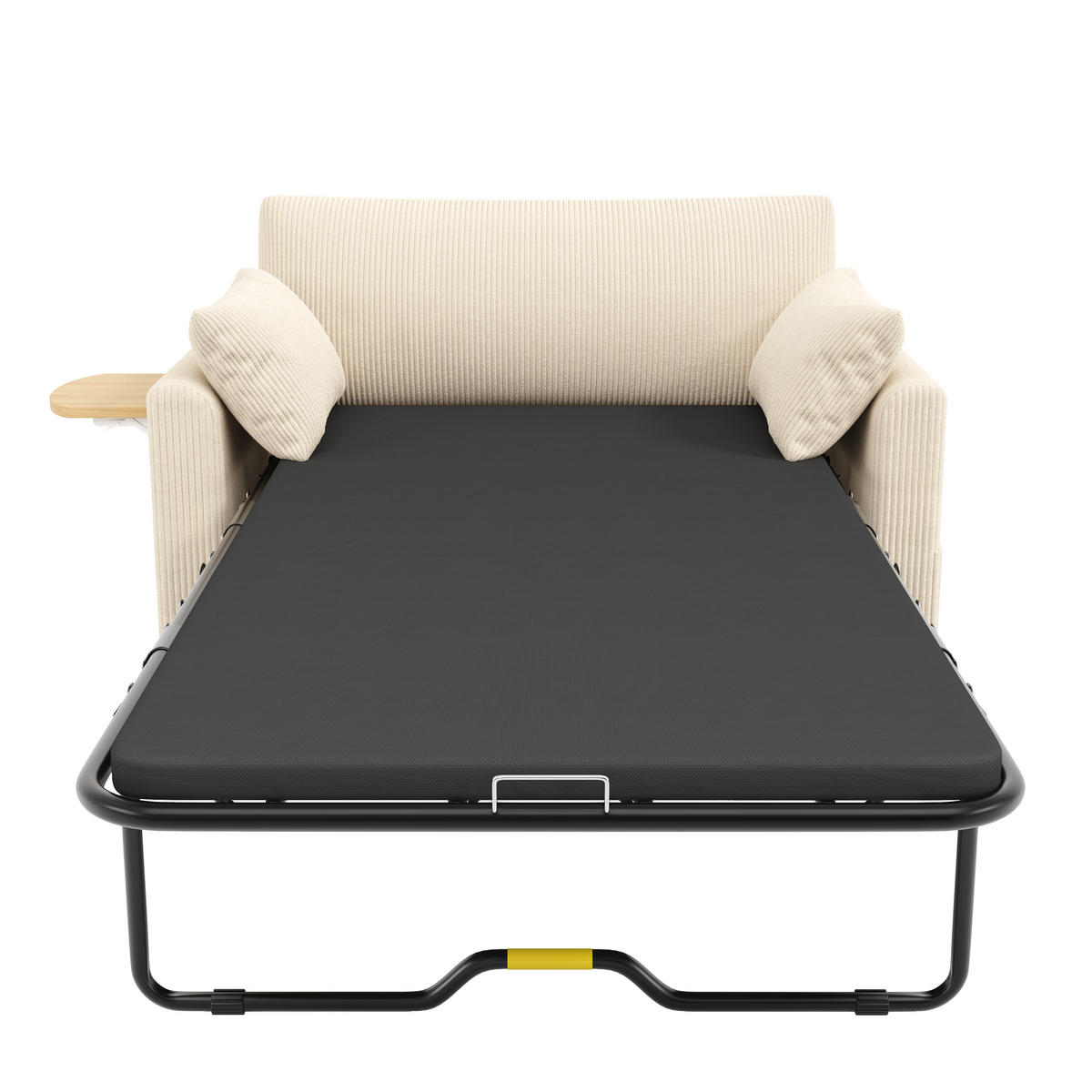 SCHLAFSOFA 134/82/84 cm Beige mit USB‑Ladeanschluss, klappbarem Seitentisch, Matratze, 2 Bettlaken und 2 Kissen - Beige, Textil (134/84/82cm) - Oxeza